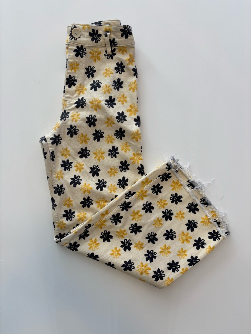 Zara The Marine Straight Denim with Yellow & Black Floral Print